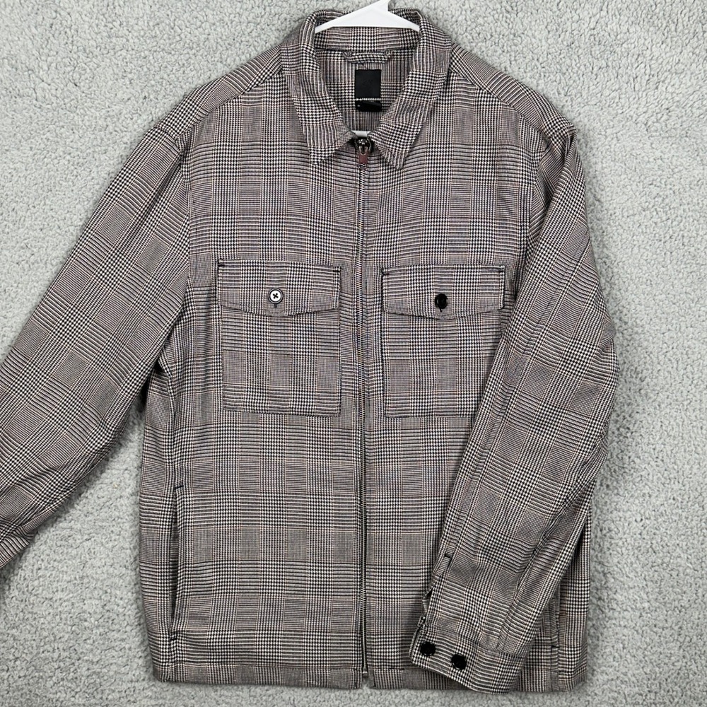 H&M Jacket Full Zip Mens Medium Gray Glenn Plaid Long Sleeve Flap Pocket Regular
